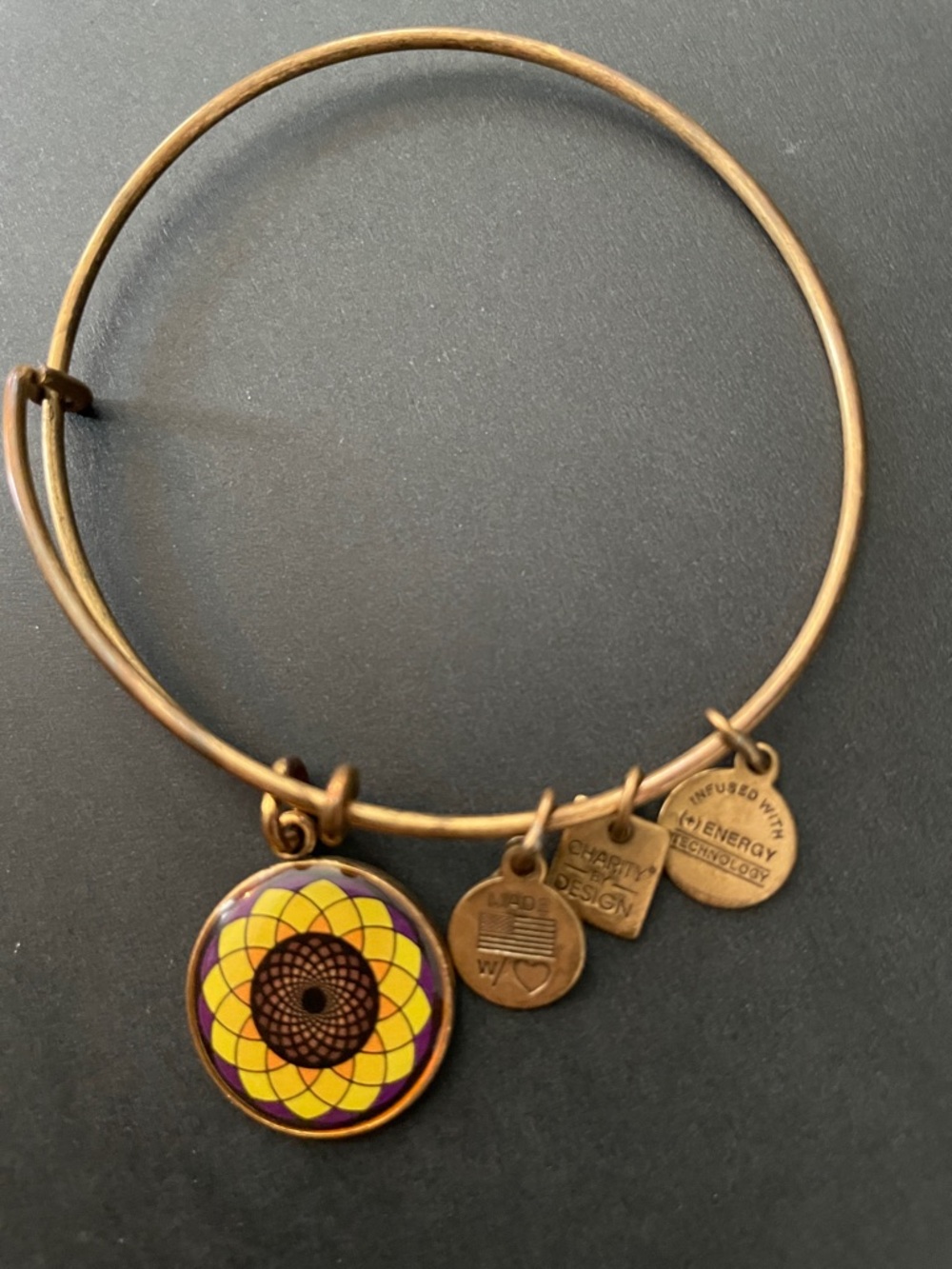 ALEX & ANI ENERGY Sunflower Charm Gold-Tone Adjustable Indie Bangle Bracelet